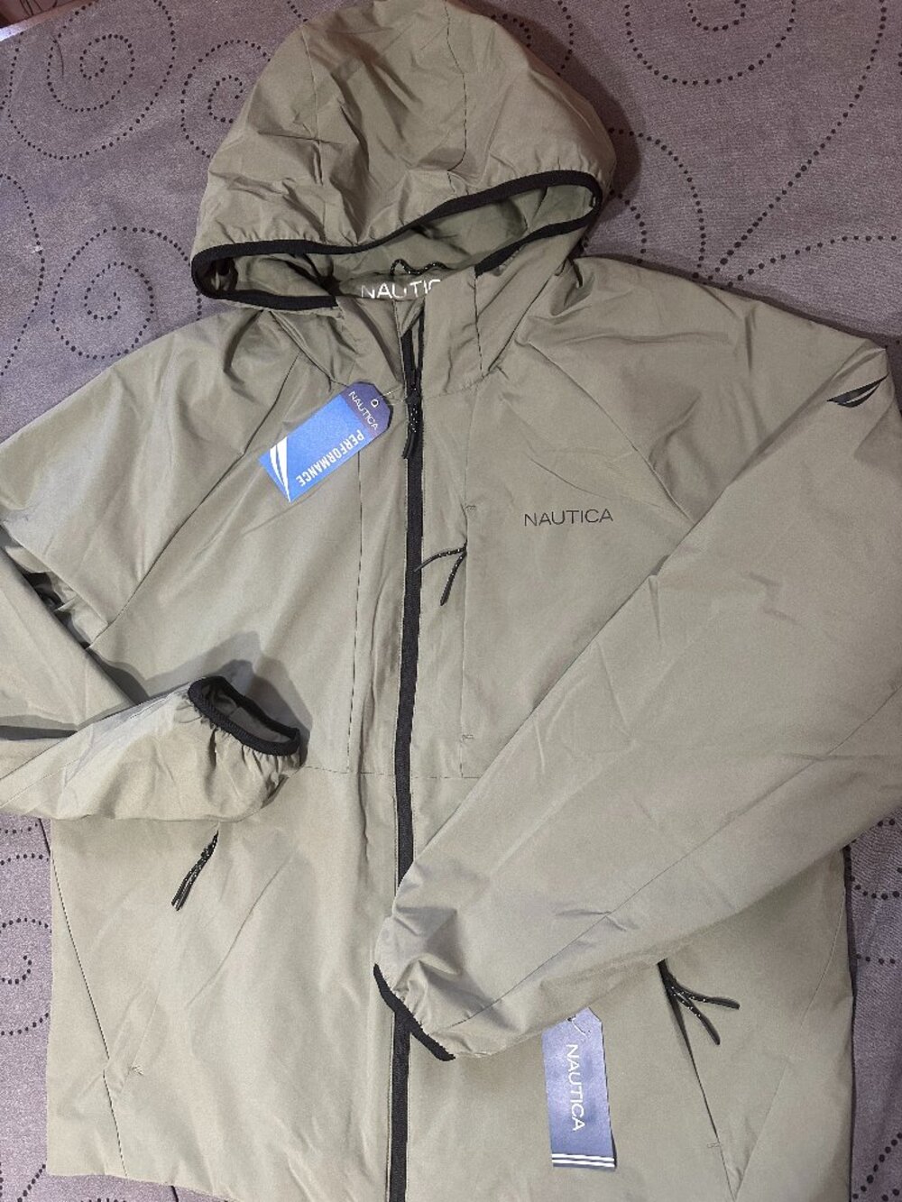 NAUTICA PERFORMANCE CASUAL RUST GREEN & BLACK JACKET HOODIE SIZE L OR M MEN $$